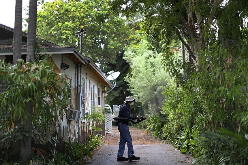 A Miami-Dade County mosquito control inspector fogging an area within the Wynwood neighbourhood. Indications over the weekend show "moderately high" numbers of Aedes aegypti mosquitoes and their larvae still being found in a 2.6 sq km section there. 