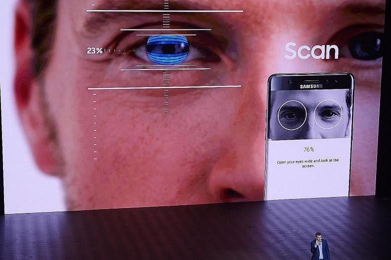 Mr Justin Denison, Samsung's senior vice-president of product strategy, talking about the Galaxy Note7's iris recognition technology during the Samsung Unpacked event in New York.