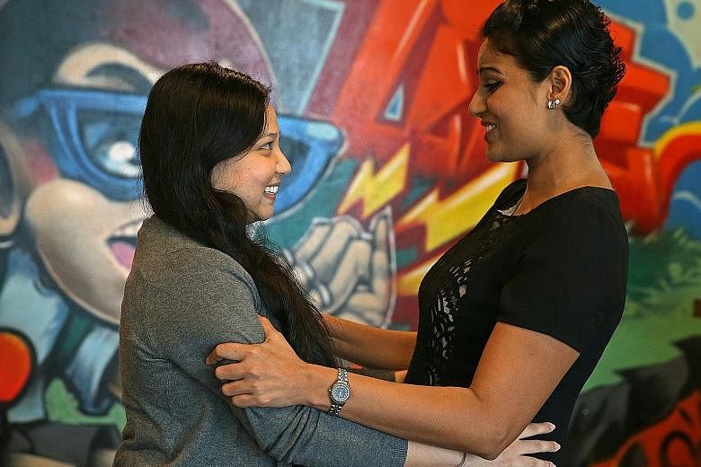 Ms Deshi (right) meeting her donor Ms Nair for the first time. She would have died six months after her diagnosis of acute myeloid leukaemia if she did not get a transplant. Now, 18 months after her diagnosis, the flight attendant is healthy and even