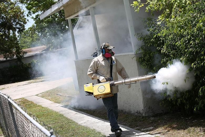 Fumigation in progress in Wynwood, a neighbourhood in Miami that is the epicentre of the first locally transmitted cases of Zika in the US - as opposed to cases stemming from travel to Zika-affected areas overseas.