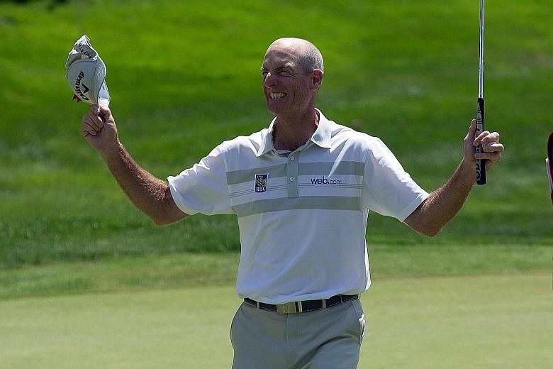 A joyous Jim Furyk after shooting a PGA Tour record-low 58 in the final round of the Travelers Championship. Scot Russell Knox's 266 total, one fewer than Jerry Kelly, gave him his second win this season.