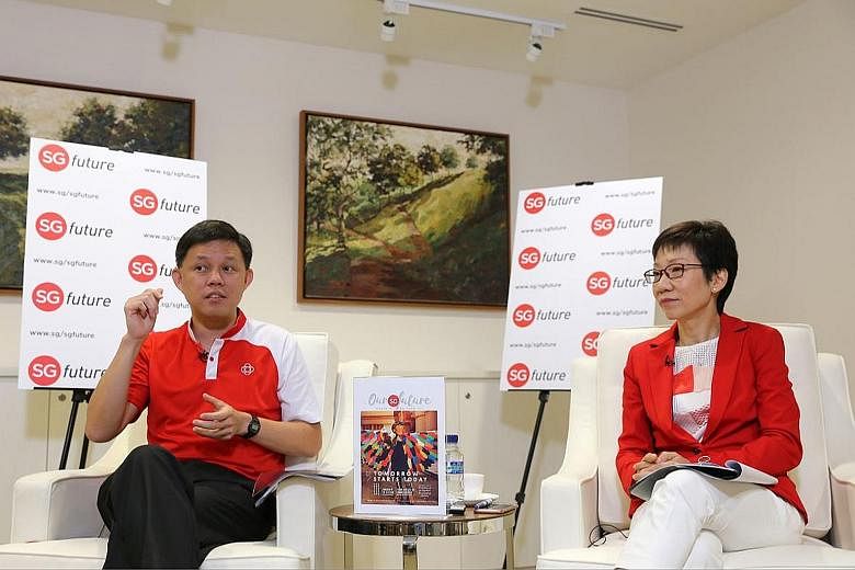 Mr Chan and Ms Fu at the launch of the report on the SGfuture exercise yesterday. Ms Fu said the feedback received set the Government thinking about how it can evolve in engaging Singaporeans.