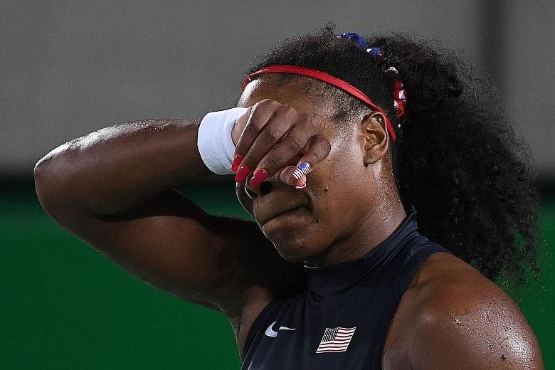 Serena Williams, struggling with a right-shoulder injury, will not be adding to her collection of four Olympic gold medals. Her exit follows that of men's top seed Novak Djokovic.