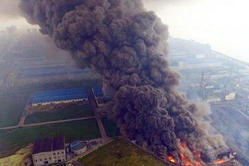 The explosion at a coal-fired power plant in Dangyang, Hubei province. Reports said rescue efforts were under way. China has vowed to improve safety at such industrial facilities. But in Tianjin itself, there are complaints that a kilometre from the 