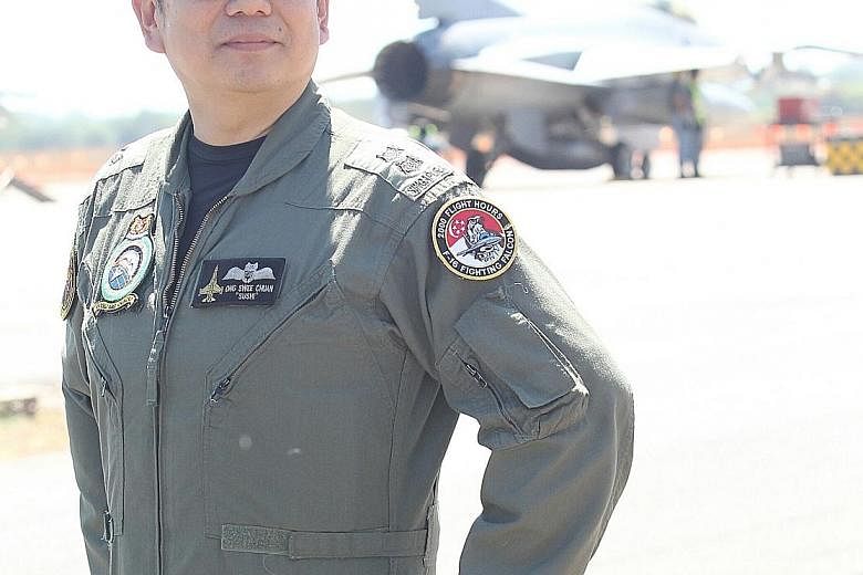Lt-Col (NS) Ong Swee Chuan, an NSman F-16C/D pilot, near a runway in the RAAF Base Darwin last Friday.