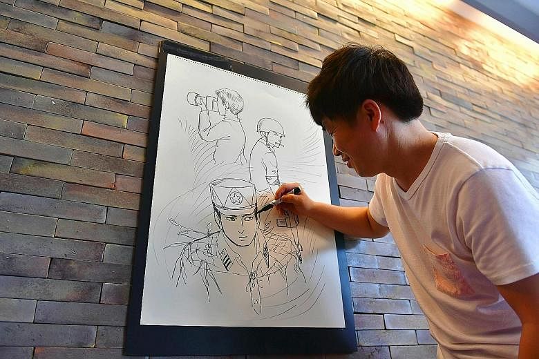 This picture taken on Aug 8 shows North Korean defector Choi Sung Guk, 36, sketching an image during the recording of a weekly YouTube video programme devoted to defector-related issues at a cafe in Seoul. When Mr Choi decided it was time to go publi