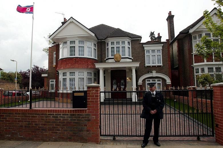 The North Korean Embassy in west London, where Mr Thae was second in rank to ambassador Hyon Hak Bong. It is not known how Mr Thae eluded embassy staff, who are required to monitor one another to thwart treason. Mr Thae Yong Ho at an exhibition of No