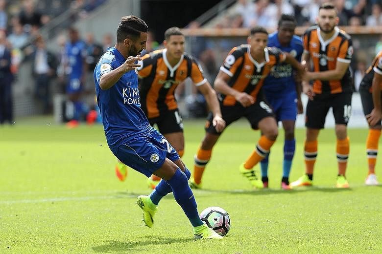 Riyad Mahrez scoring from the penalty spot in Leicester City's 2-1 defeat by Hull last weekend. The Algerian committed his future to the champions after signing a four-year contract.
