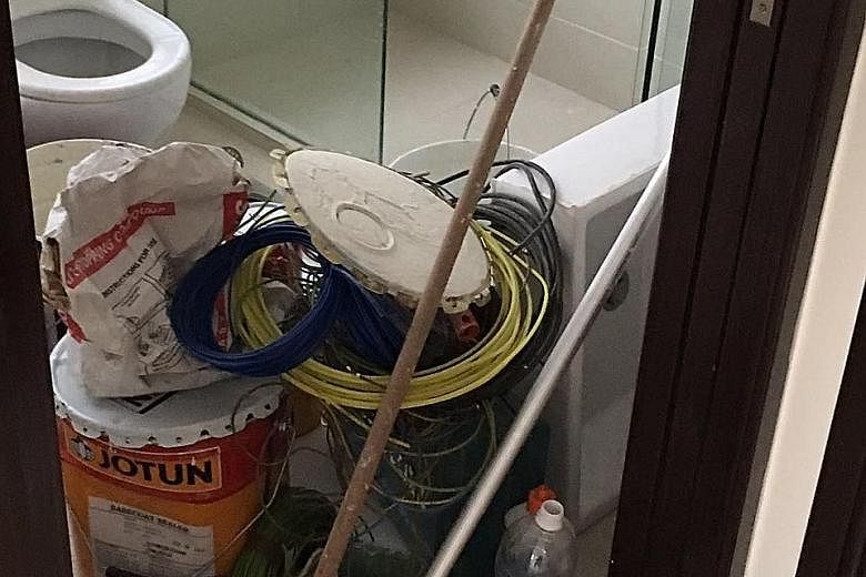 Building materials and debris littering an apartment after the renovators stopped work part-way into the job despite having been paid 90 per cent of the total bill.