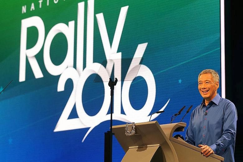 PM Lee speaking during the National Day Rally at ITE College Central on Sunday. Mr Lee, who was helped off stage after he was taken ill, was attended to by a medical team on site that assessed his condition was not serious. In fact, Mr Lee was busy r
