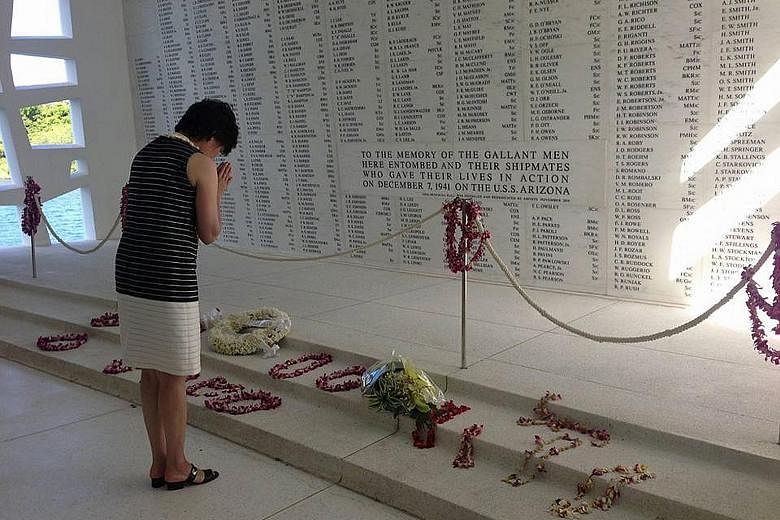 Mrs Abe posted 11 pictures of her visit to Pearl Harbor on her official Facebook page early yesterday. Her visit comes just months after US President Barack Obama went to Hiroshima, where a US plane dropped the world's first atom bomb.