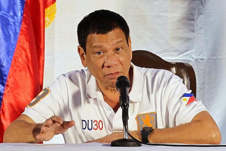 Mr Duterte, seen here at a briefing on Sunday, had threatened to leave the UN. He even said he might form a rival organisation with China and some African nations.