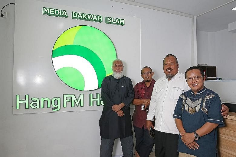 Above (from left): Radio HangFM founder Mr Zein Alatas with the station's staff, Mr Abu Yusuf, Mr Najarudin and Mr Abu Azizah. Left: Radio HangFM in Batam is one of nine religion- based stations in the Riau Islands province.