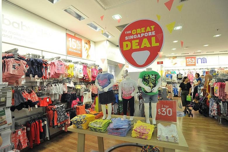 Prices of retail items registered a fall of 0.2 per cent from a year ago. This was mainly due to steeper discounts on clothing and footwear during the Great Singapore Sale.