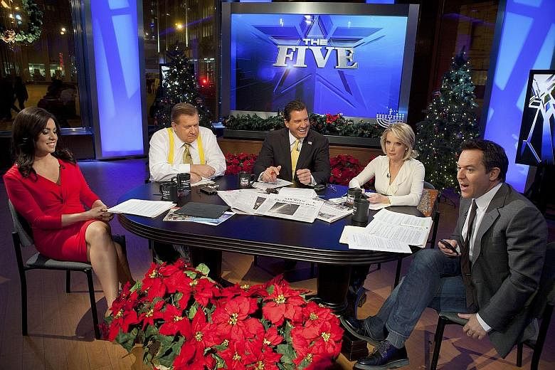 (From far left) Andrea Tantaros with co-hosts Bob Beckel, Eric Bolling, Dana Perino and Greg Gutfeld on the set of round-table show The Five in 2011.