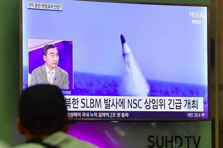 A television news report in South Korea yesterday showing file footage of a North Korean missile launch.