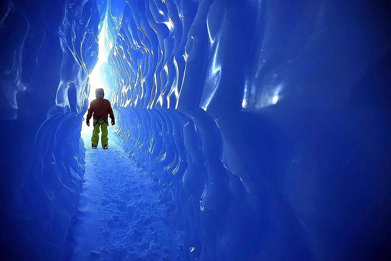 Walk through an ice tunnel in Antarctica.