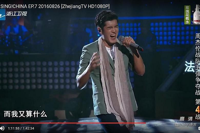 Nathan Hartono (above) advances through the battle round of Sing! China, which aired in China last Friday.