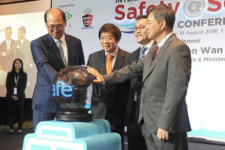 From left: IMO secretary- general Kitack Lim, Mr Khaw, Mr Tan and National Maritime Safety at Sea Council chairman Richard Lim at the inaugural conference.