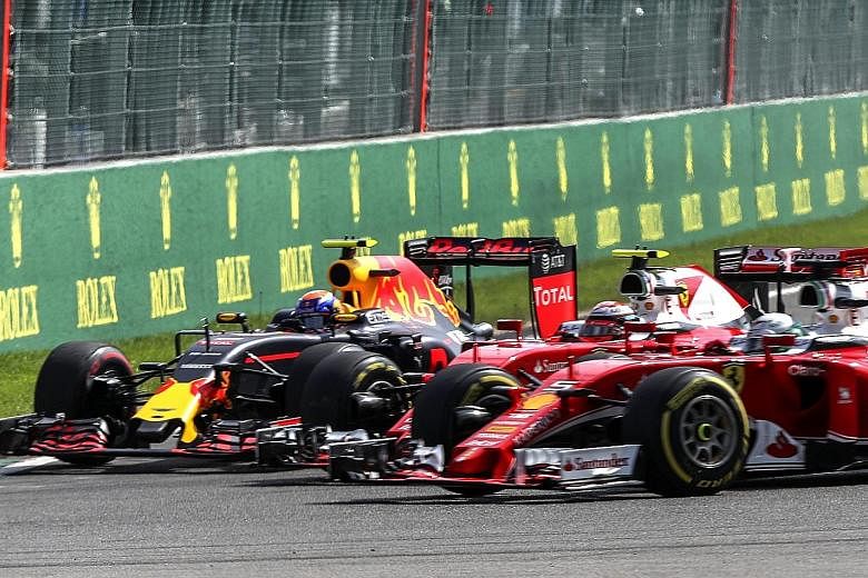 Red Bull's Max Verstappen in the opening-lap tangle with the two Ferraris during the Belgian Grand Prix on Sunday. Former world champion Kimi Raikkonen, who criticised the Dutch driver's efforts in earlier races this season, was not impressed with th