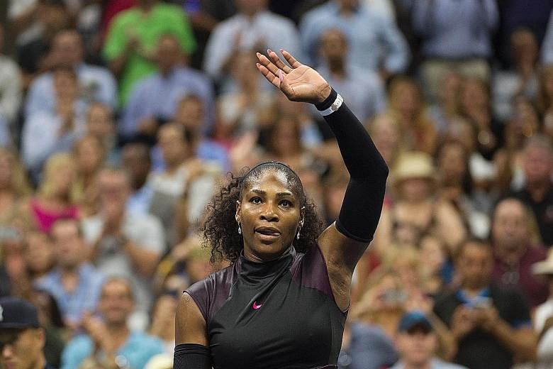 World No. 1 and top seed Serena Williams celebrating her 6-3, 6-3 victory over Ekaterina Makarova of Russia on Tuesday. Williams refused to answer questions about whether her world ranking is coming under increased threat.