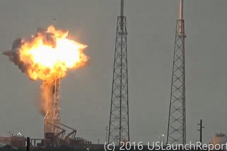 A video still showing the SpaceX Falcon 9 rocket exploding in a ball of flames on Thursday morning in Cape Canaveral, Florida. The blast destroyed its payload but caused no injuries.