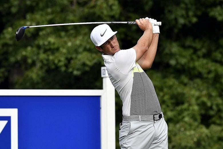 American Kevin Chappell hits his tee shot on the par-four 14th hole during the second round of the Deutsche Bank Championship. He recorded a par on that hole. He mixed an eagle, six birdies and a bogey on Saturday for a seven-under 64.