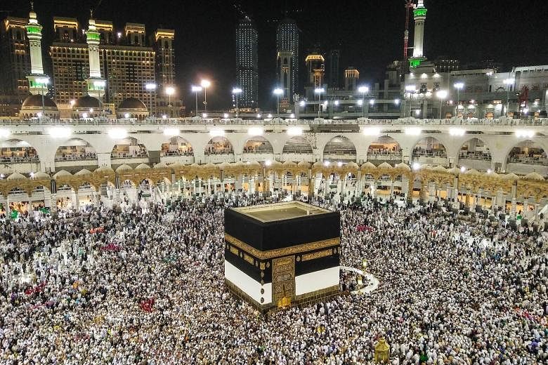 Muslim pilgrims at the Kaaba at the Masjid al-Haram Mosque, Islam's holiest site, in Mecca, Saudi Arabia, on Saturday. For the first time in almost three decades, Iranians have been effectively barred from participating in this year's pilgrimage to M