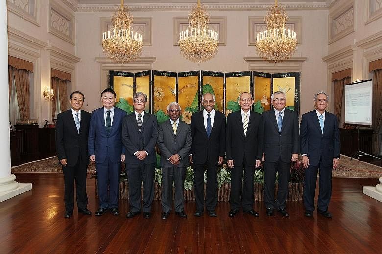 The members of the Council of Presidential Advisers - (from left) Mr Stephen Lee, Mr Lee Tzu Yang, Mr Goh Joon Seng, Mr S. Dhanabalan, Mr J.Y. Pillay, Mr Po'ad Mattar, Mr Bobby Chin and Mr Lim Chee Onn. Currently, the council comprises six members an