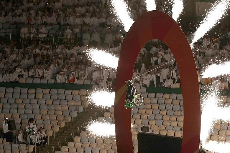 Clockwise from top: Brazilian swimmer Clodoaldo Silva climbs a ramp to light the cauldron to signify the start of the Rio Paralympics at the Maracana Stadium. American extreme wheelchair athlete Aaron Wheelz performs a crowd-pleasing jump from the me