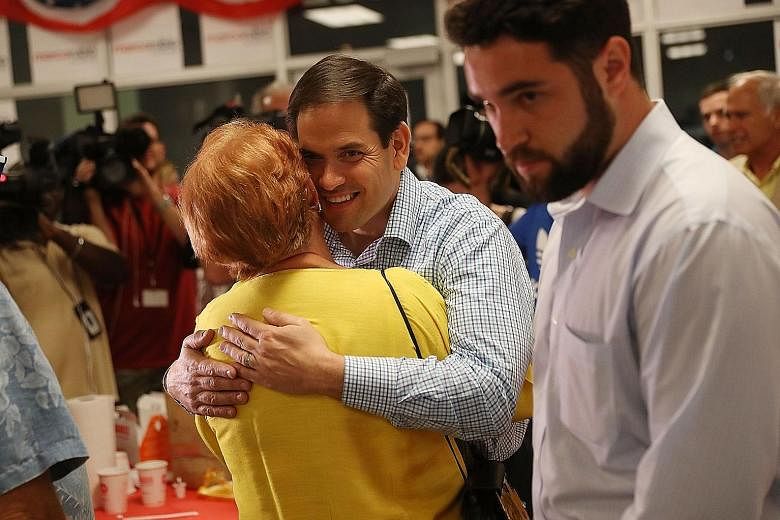Florida Senator Rubio thanking supporters on the day before the state's primary election late last month, which he won convincingly. His opponent was Mr Beruff, who touted himself as a tough-talking political outsider with a hard line on immigration.