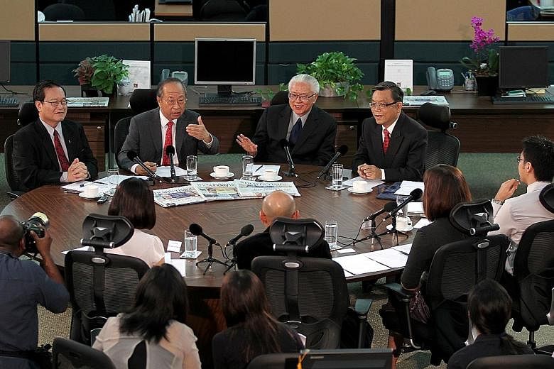 The 2011 presidential candidates - (from left) Mr Tan Kin Lian, Dr Tan Cheng Bock, Dr Tony Tan Keng Yam and Mr Tan Jee Say - at an interview in The Straits Times newsroom in August that year. If higher eligibility criteria are set for the next presid