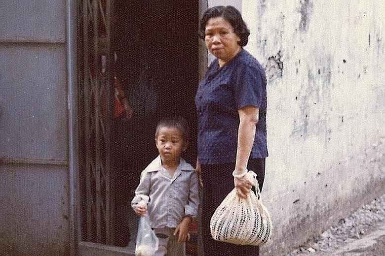 Left: Mr La Chon with his grandmother outside his aunt's house in Bangkok. After escaping Cambodia by boat, they ended up in a refugee camp in Thailand where they lived from 1977 to 1979. Right: Mr La Chon with his father Patrick, older brother Rolan