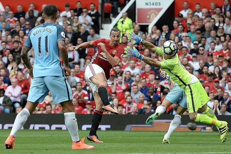 Manchester United striker Zlatan Ibrahimovic volleying past Manchester City's debutant Claudio Bravo, after an error by the goalkeeper, to pull one back for his side. Ultimately, the Chilean was spared his blushes after City ran out 2-1 winners.
