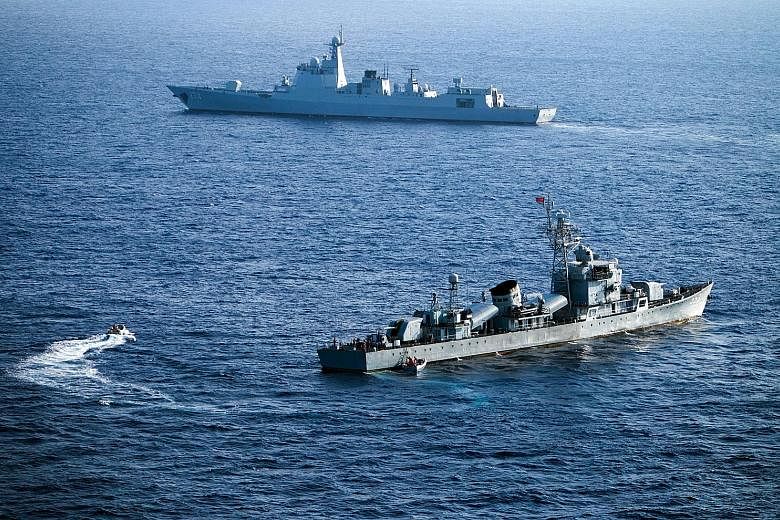China's South Sea Fleet during a drill in the South China Sea in May. China and Russia will hold joint naval exercises in the South China Sea starting today.