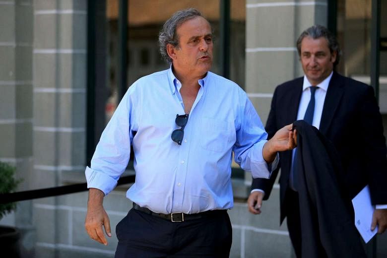 Former Uefa president Michel Platini leaving the Court of Arbitration for Sport (CAS) in Lausanne, Switzerland on Aug 25. The three-time European footballer will address the Uefa Congress in Athens today, despite being banned for four years from all footb
