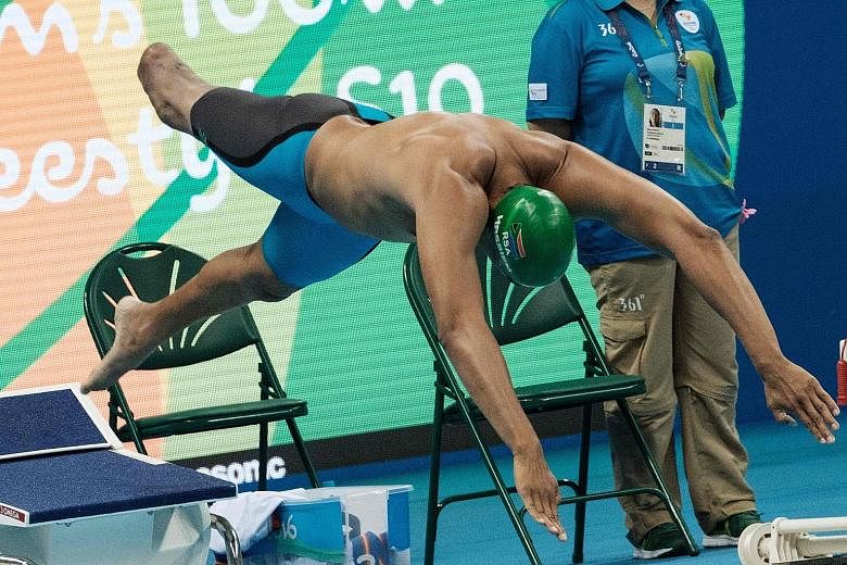 Paralympian Hassiem competing during the heats of the men's 100m freestyle (S10). He lost his leg to a shark 10 years ago.