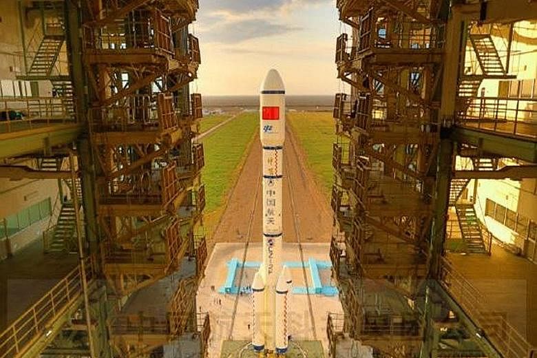 China's space lab Tiangong 2 and its carrier rocket, Long March 2F, were transferred to the launch pad at the Jiuquan Satellite Launch Centre in Gansu last Friday. The launch will take place after 10pm today.