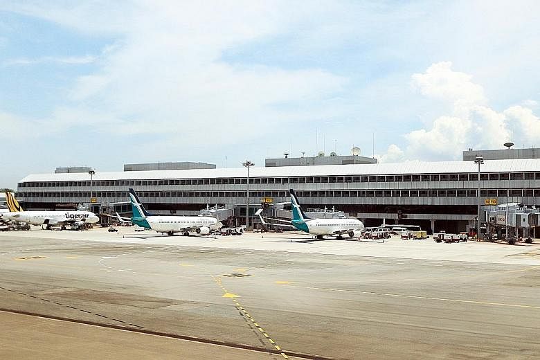 Changi Airport has split some of its terminal gates at T2 so that two small planes, instead of just one aircraft, can be docked at any one time. This minimises the need to ferry travellers by bus to and from their planes.