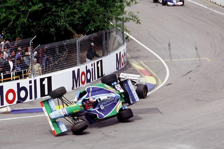 Michael Schumacher hits title rival Damon Hill at the 1994 Australian GP.