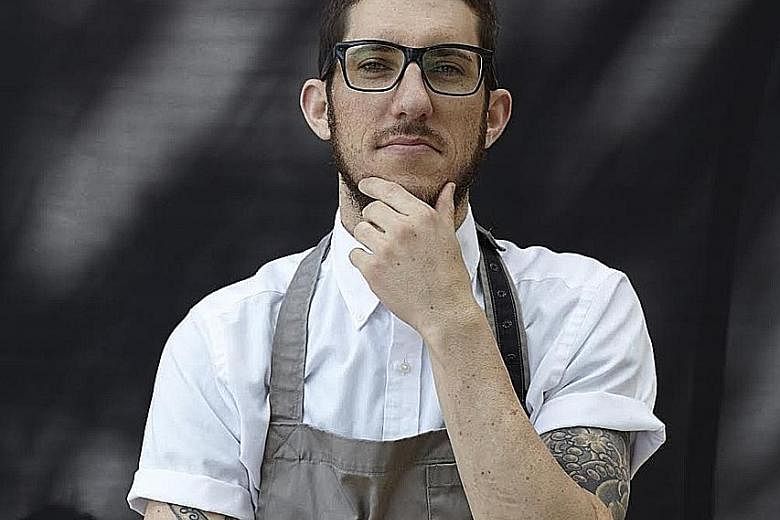 Among the 10 dishes chef Mitchell Orr (above) served at a guest cooking stint in Singapore recently were Macaroni, Pig's Head, Egg Yolk and Baloney Sandwich.