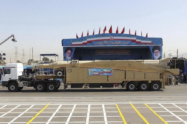 A medium-range Sejil missile at the parade. Iran also held a large maritime display.