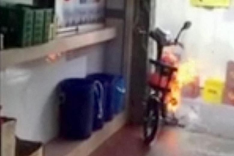 The e-bike burst into flames while it was being charged in Telok Blangah Crescent.
