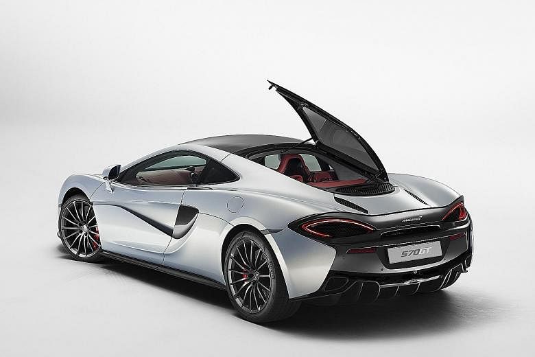 The McLaren 570GT has a side-opening rear windscreen (below) to allow access to the storage area.