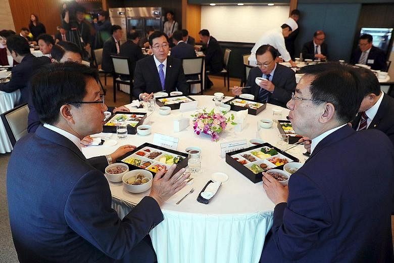 Lawmakers tucking into US$22 (S$29.90) meal sets during a parliamentary audit of the Land, Infrastructure and Transport committee at the Incheon International Airport. South Korea has made it illegal for government employees, private school teachers 