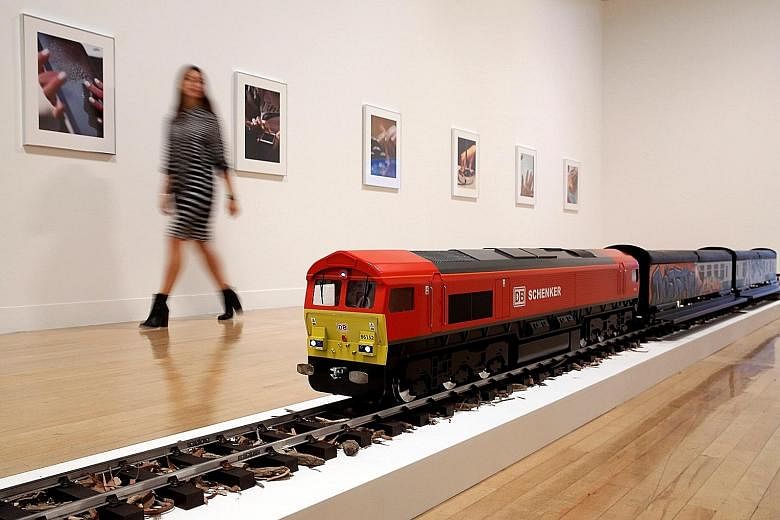 Josephine Pryde's scale model of a graffitied diesel locomotive.