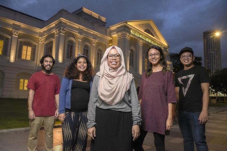 Poet Farhanah Diyanah (centre) invited (from far left) sound artist Bani Haykal, visual artist Ila, designer Azy Alias and actor Norisham Osman to be part of Alamat Baharu.