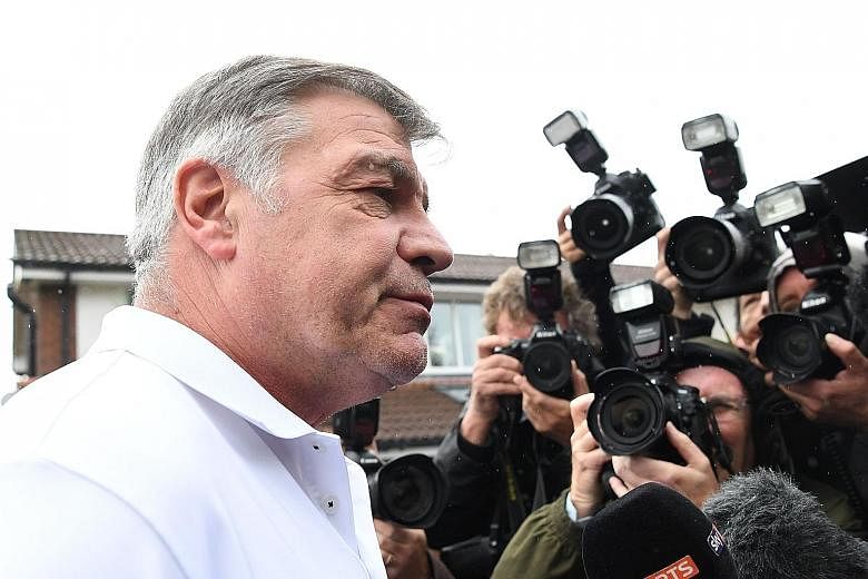 Former Three Lions manager Sam Allardyce speaks to the press outside his home in northern England yesterday. He blamed entrapment for ending his 67-day tenure as England boss but recognised that he made an error of judgment.