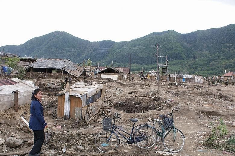 Homes destroyed by flooding of the Tumen River in late August in North Korea.