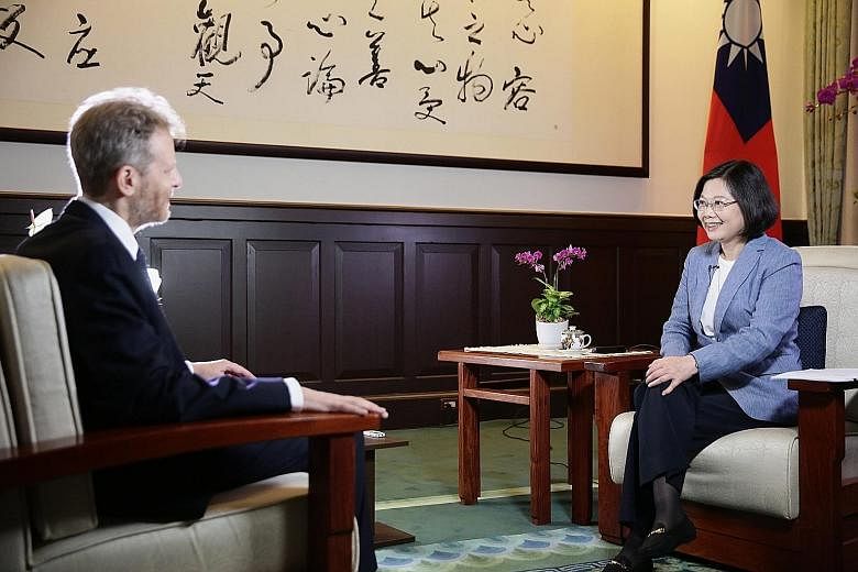 Ms Tsai being interviewed by The Wall Street Journal in Taipei. She avoided reference to the "1992 consensus", a tacit agreement between China and Taiwan that there is one China.